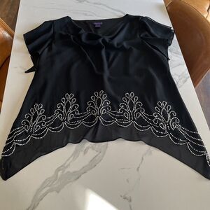 Metaphor 3X Black Top Short Sleeve Stretch Blouse Cowl Neck Formal Flowy Top